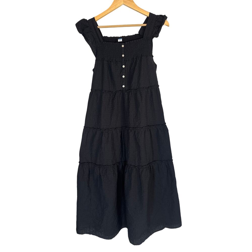Old Navy Black Tiered Maxi Dress Short Sleeve Size Small Smocked Flutter Sleeves